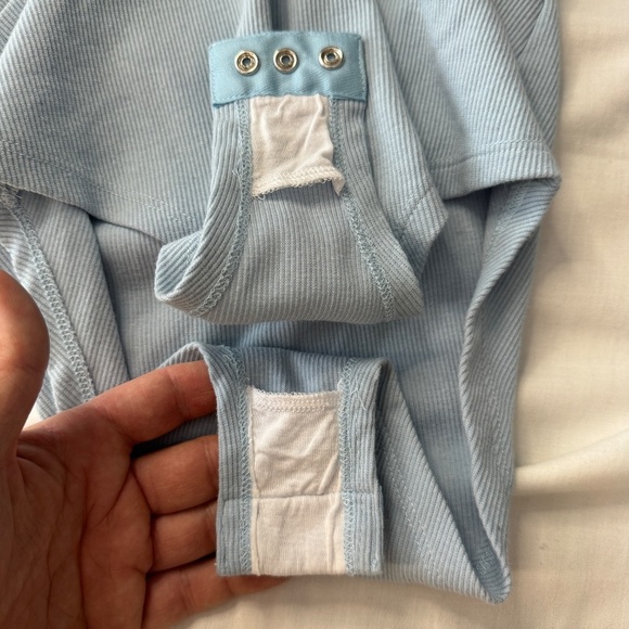 7 For‎ All Mankind Women's Long Sleeve Ribbed Babydoll V-Neck Bodysuit Blue M - Picture 6 of 16